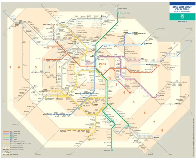 Paris Zones Map Transport ferroviaire de passagers