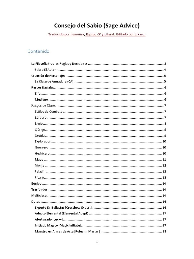 Sage Advice Compendium Español Ordenado PDF Calabozos y