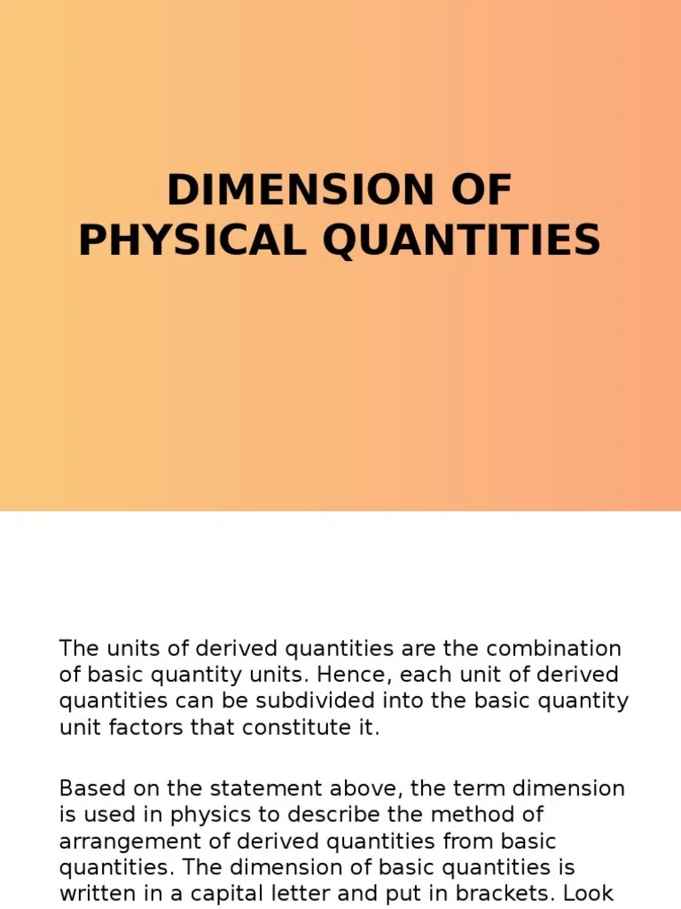 Dimension of Physical Quantities PDF