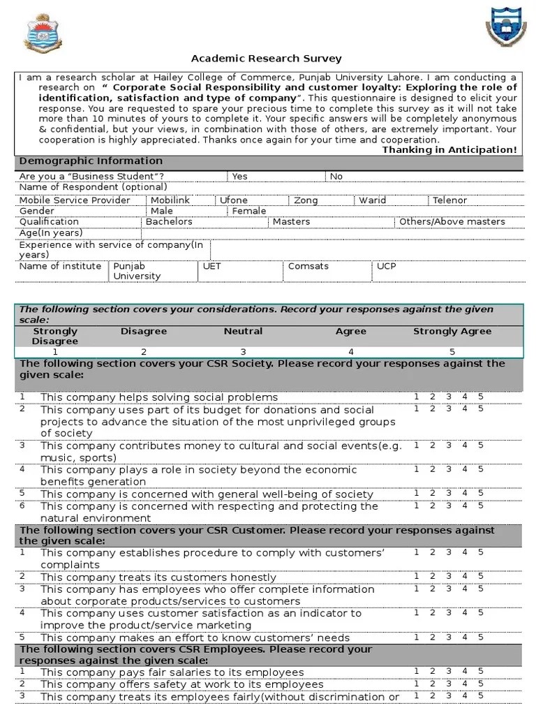 CSR Questionnaire PDF Corporate Social Responsibility Employment