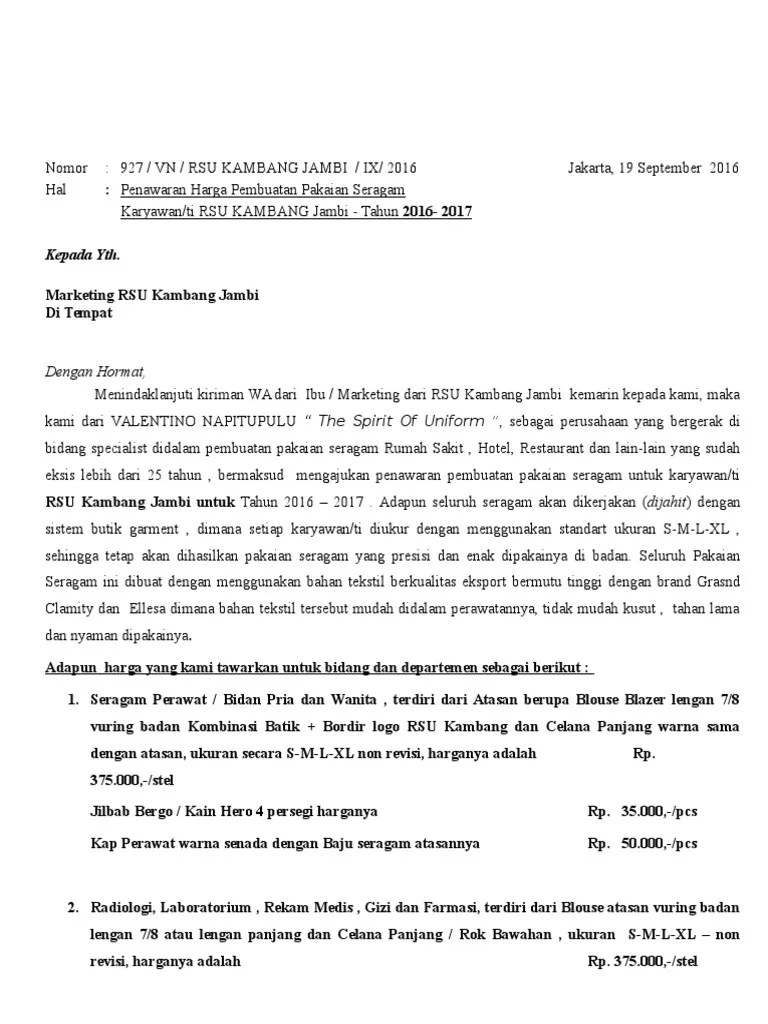 20 Contoh Surat Penawaran Harga Baju Seragam