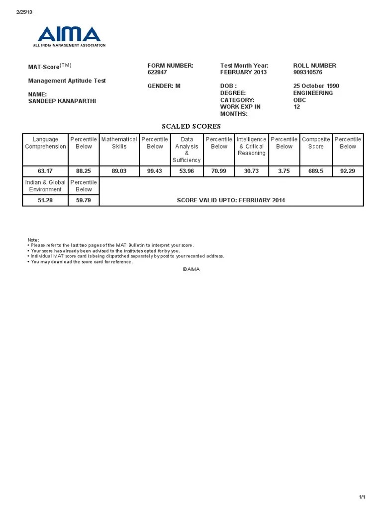 MAT Score Card PDF PDF