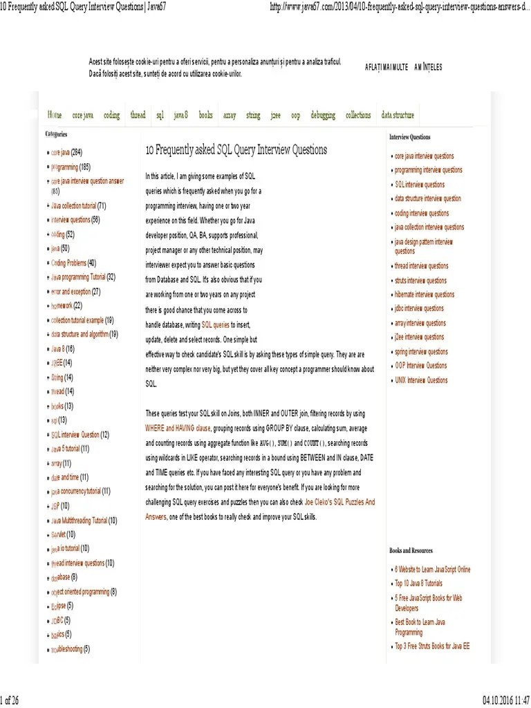 10 Frequently Asked SQL Query Interview Questions _ Java67 Sql