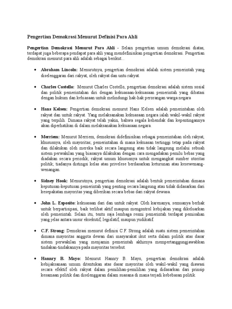 Pengertian Demokrasi Menurut Definisi para Ahli | PDF