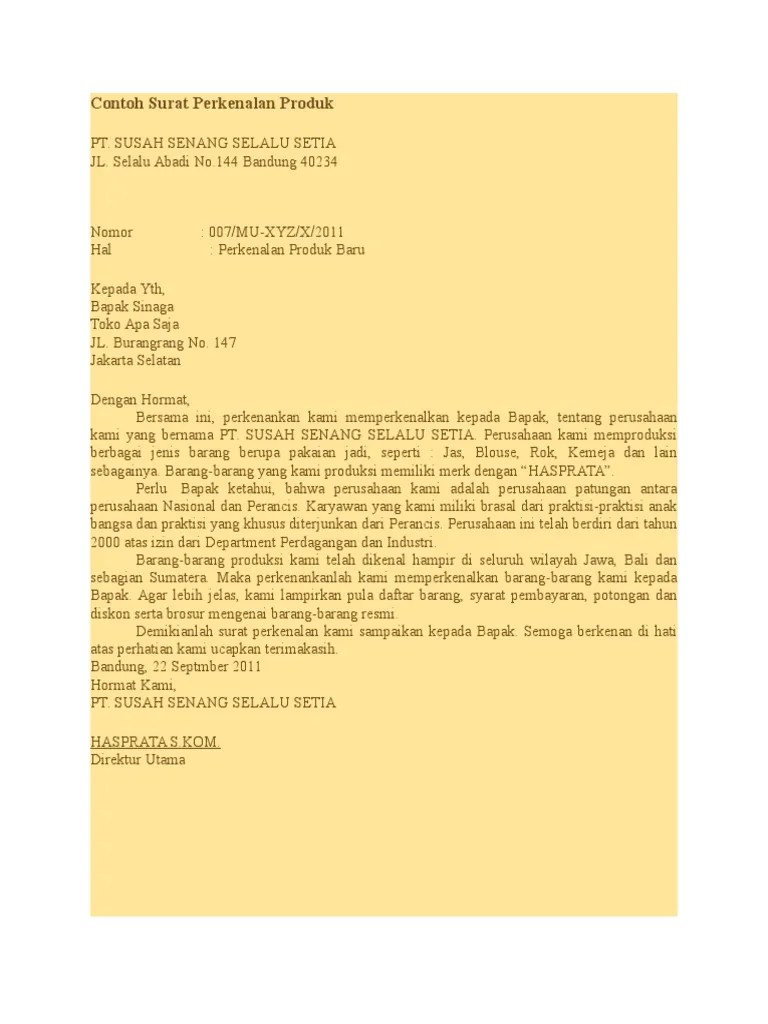 Contoh Surat Perkenalan Produk | PDF