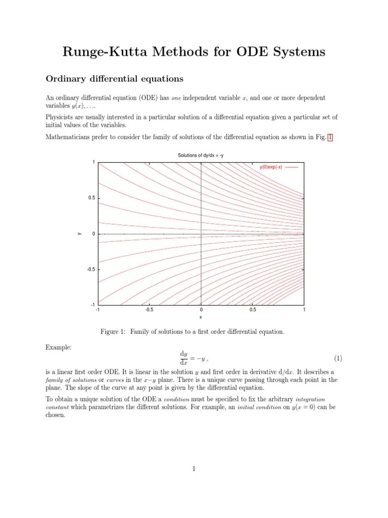 RungeKutta Methods For ODE Systems Ordinary Differential Equations