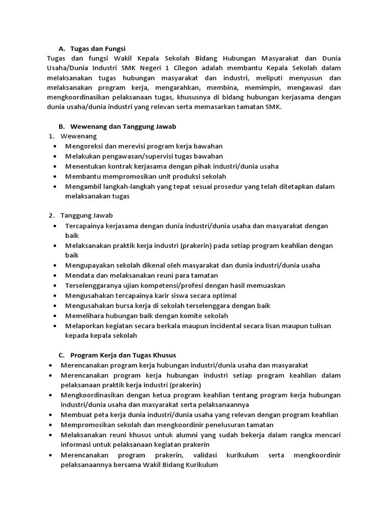Program Kerja Wakil Kepala Sekolah Bidang Humas Smk Info Seputar Kerjaan