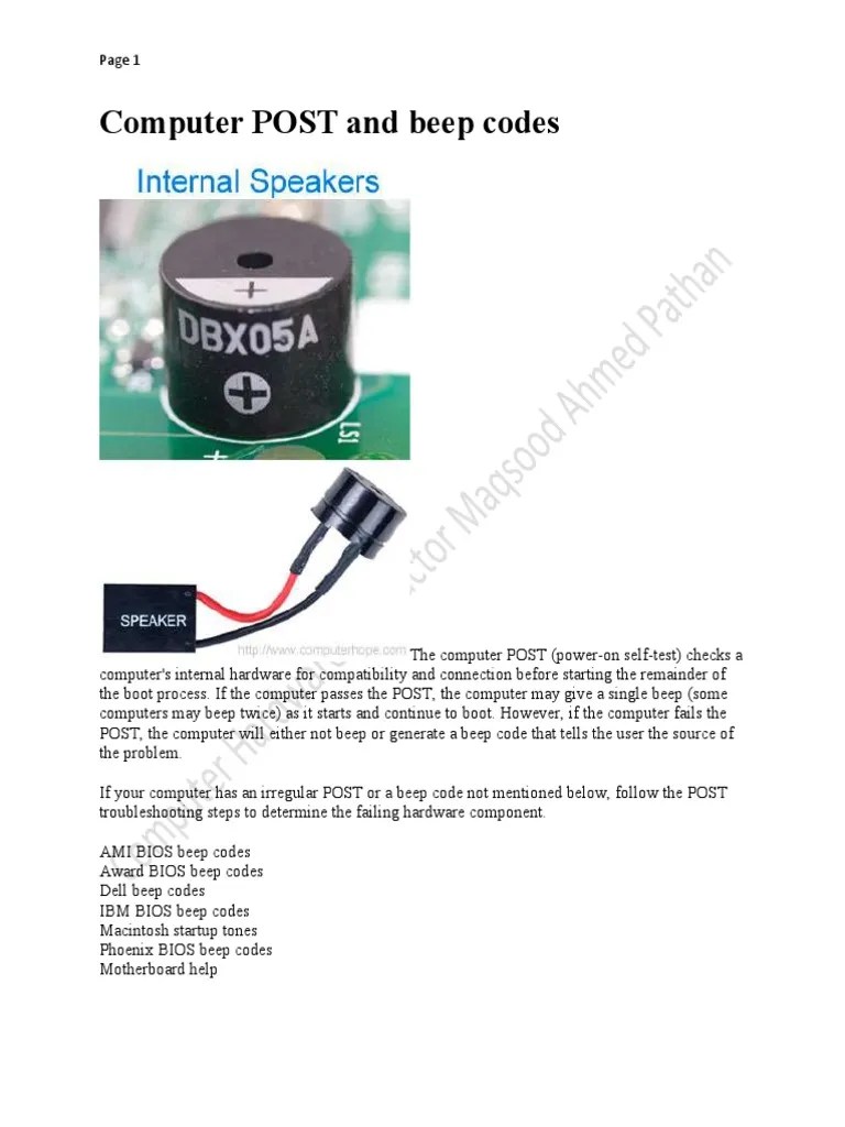 Beeps Code PDF Bios Booting