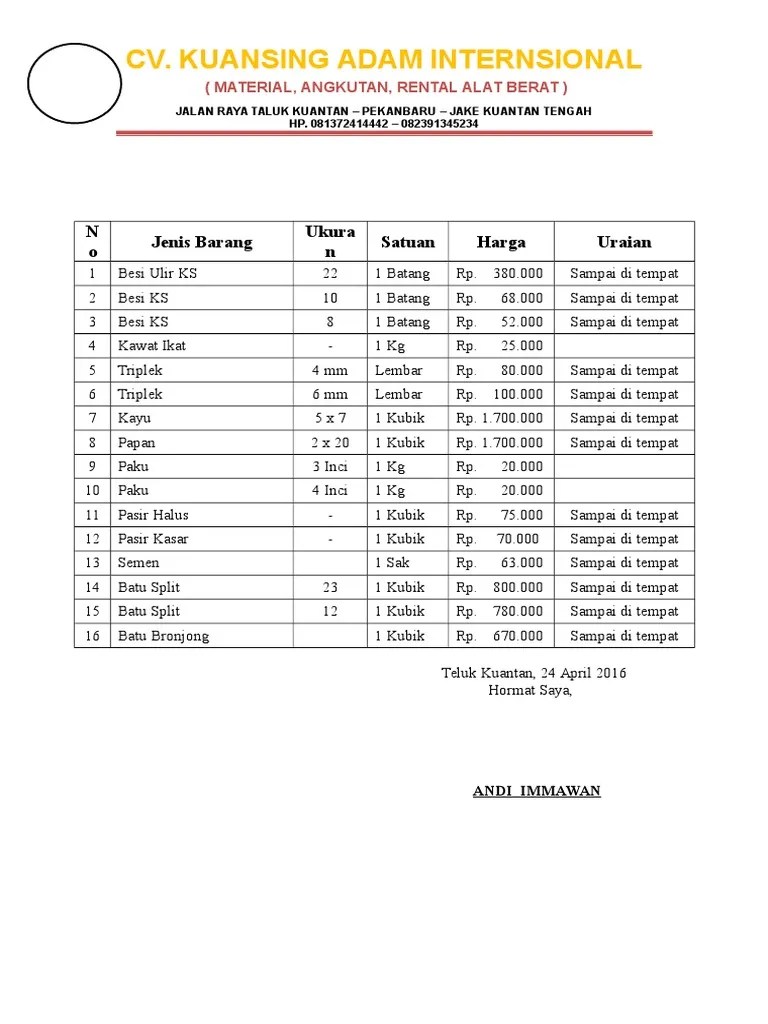 CV. Kuansing Adam Internasional | PDF
