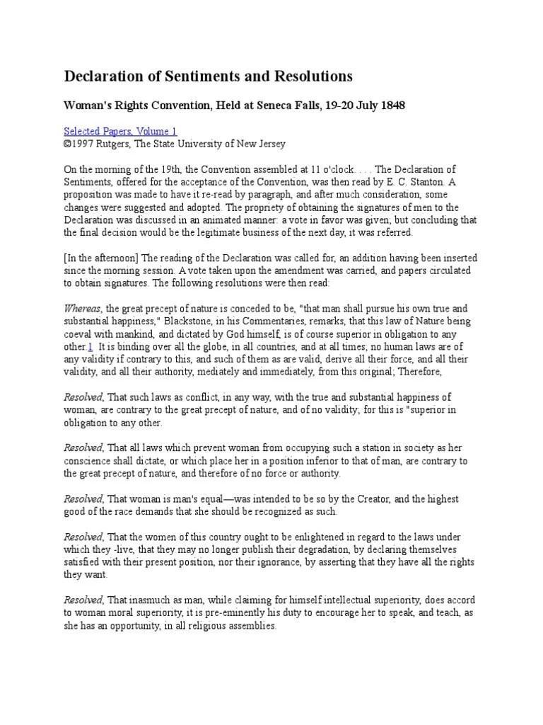 Seneca Falls Declaration Natural And Legal Rights Abolitionism In