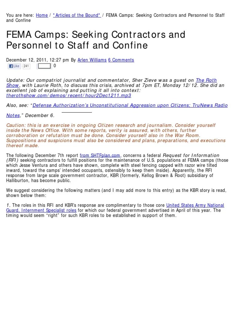 FEMA Camps Documents4 PDF Kbr Federal Emergency