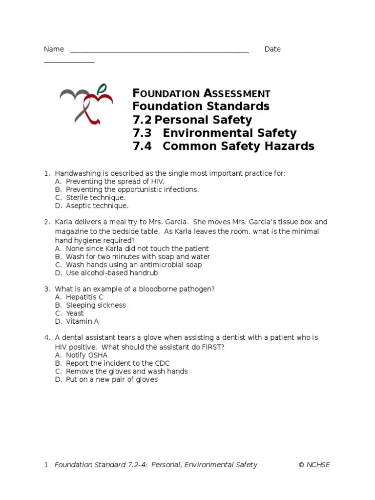 Assessment Standard 7.24 Personal Environmental Safety TEST