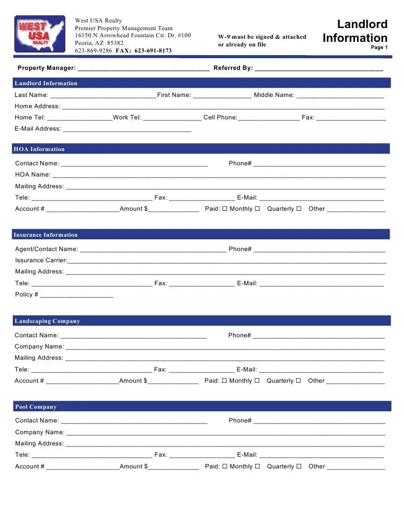 Landlord Information Sheet Landlord Property Management Free 30