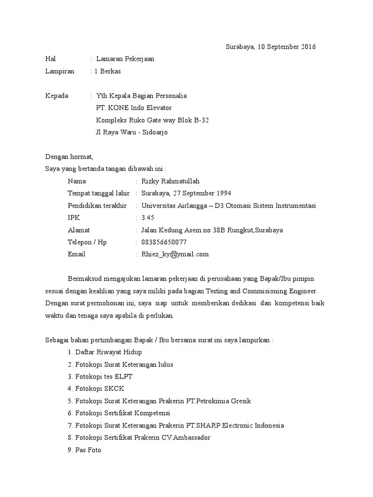 Contoh Daftar Riwayat Hidup Untuk Melamar Kerja Di Pabrik