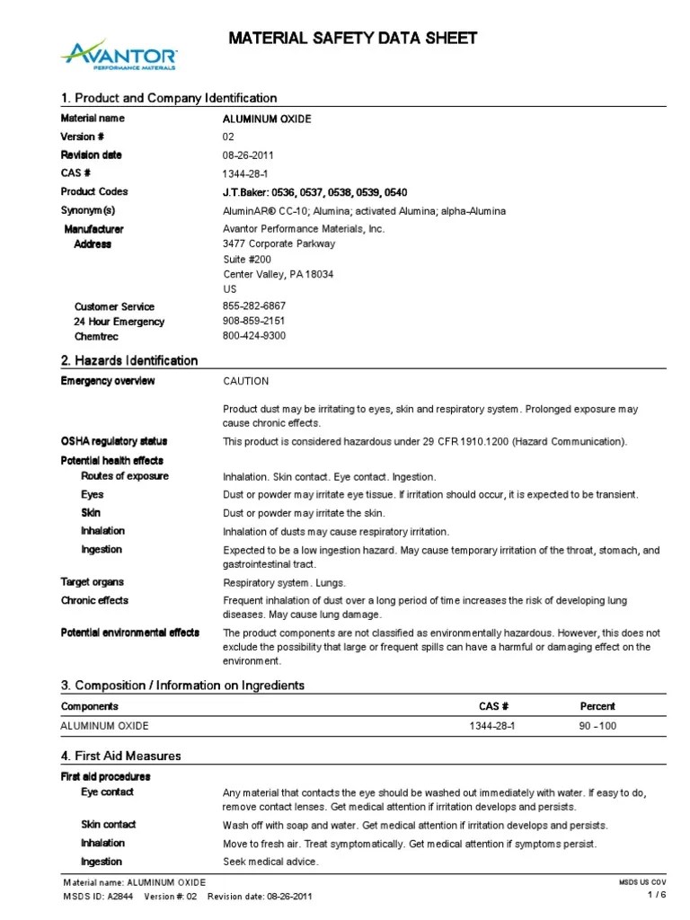 AluminumOxide A2844 Msds Us Cov Default PDF Dangerous Goods