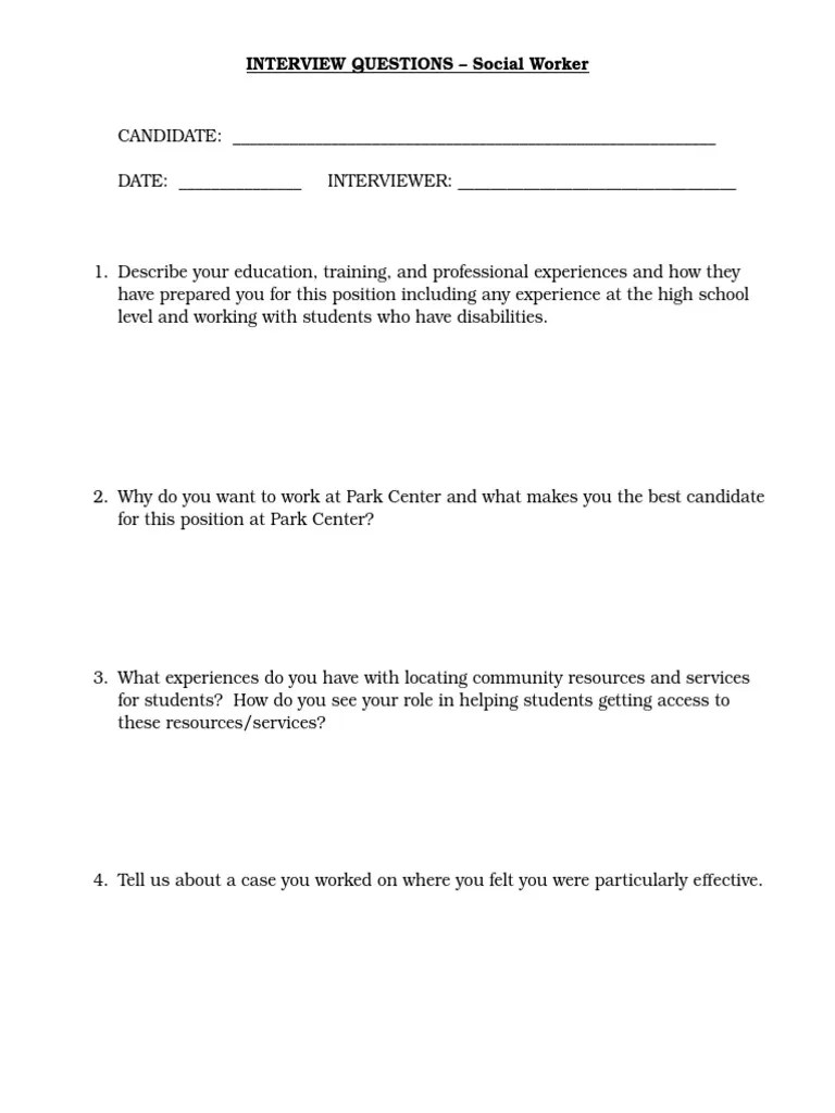 Interview Questions For Social Worker PDF