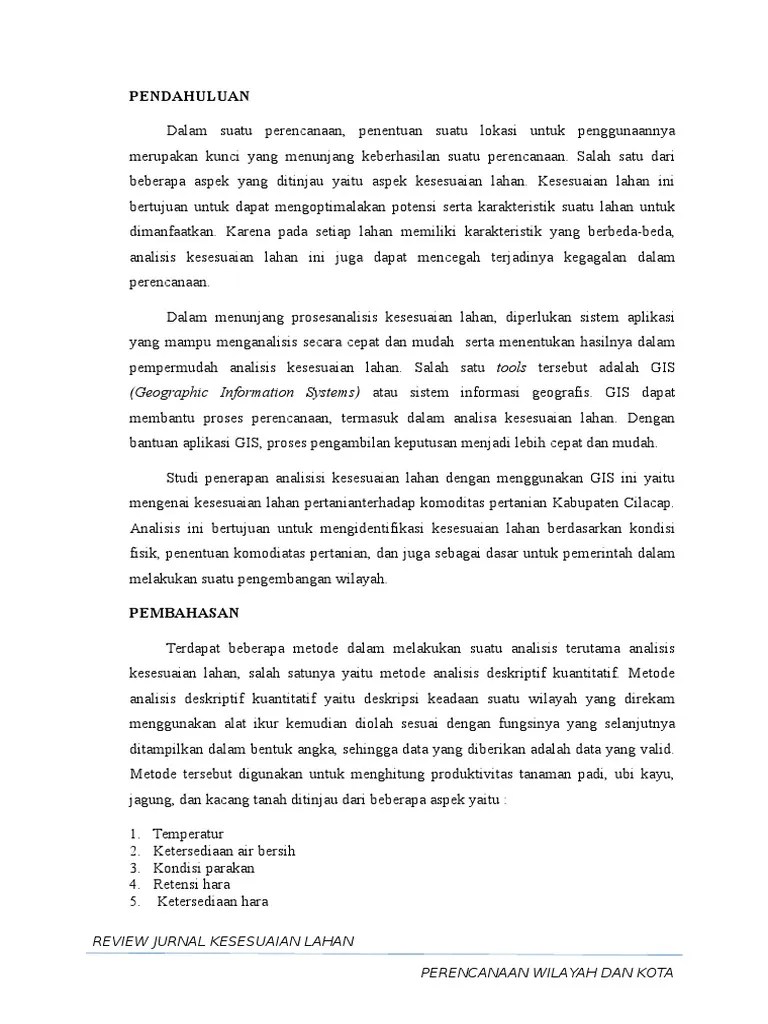 Review Jurnal ANALISIS KESESUAIAN LAHAN PERTANIAN TERHADAP KOMODITAS