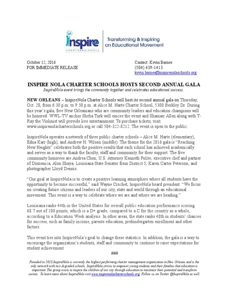 Inspire Nola Charter Schools Hosts Second Annual Gala | PDF | Schools