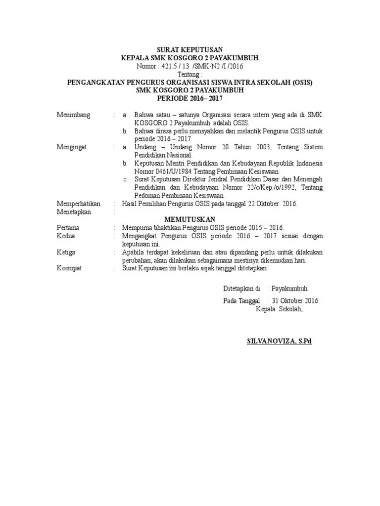 18 Contoh Surat Keputusan Osis Smp