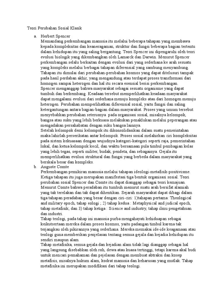Teori Perubahan Sosial Klasik