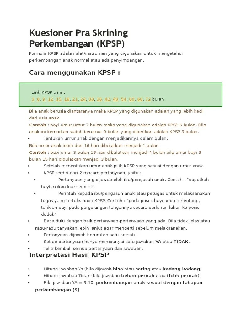 Kuesioner Pra Skrining Perkembangan (Kpsp)