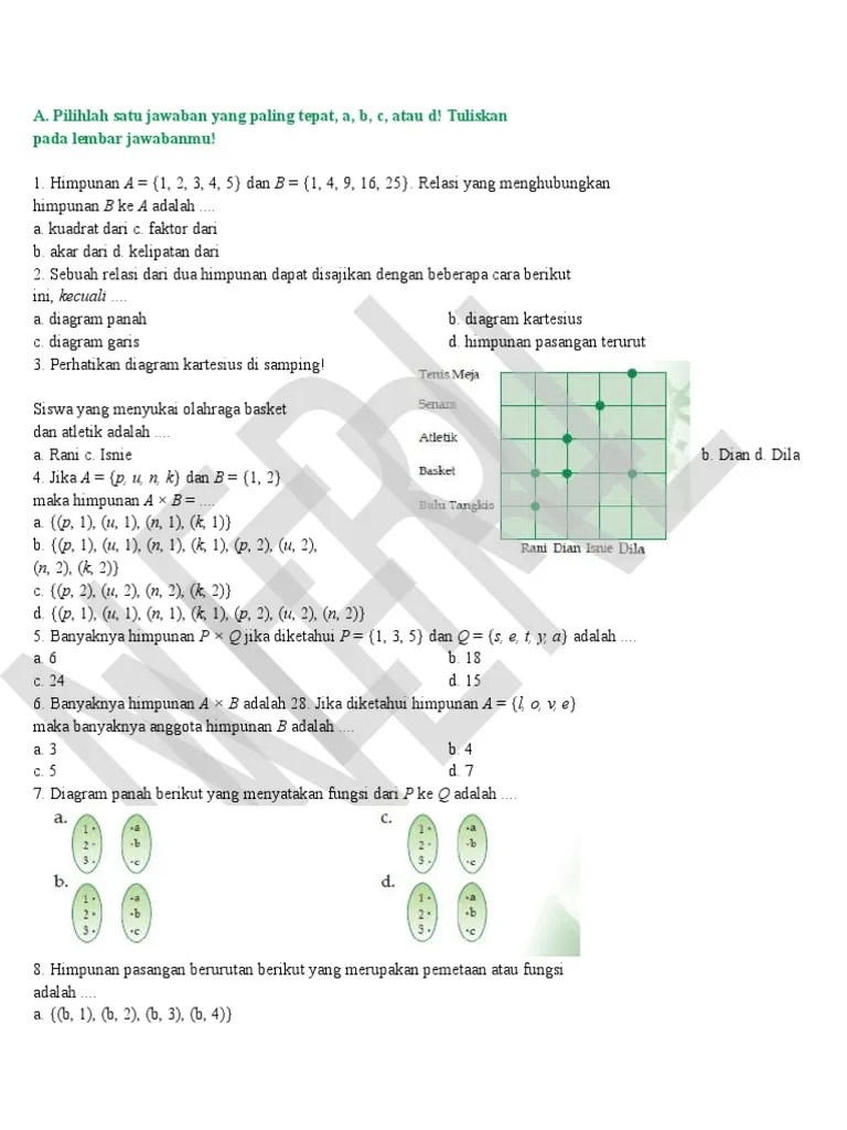 Soal Latihan Relasi Dan Fungsi | PDF