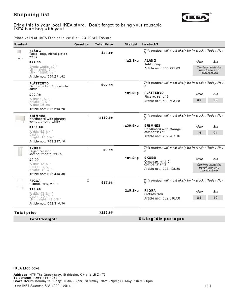 Shopping List Bring This To Your Local IKEA Store. Don't To