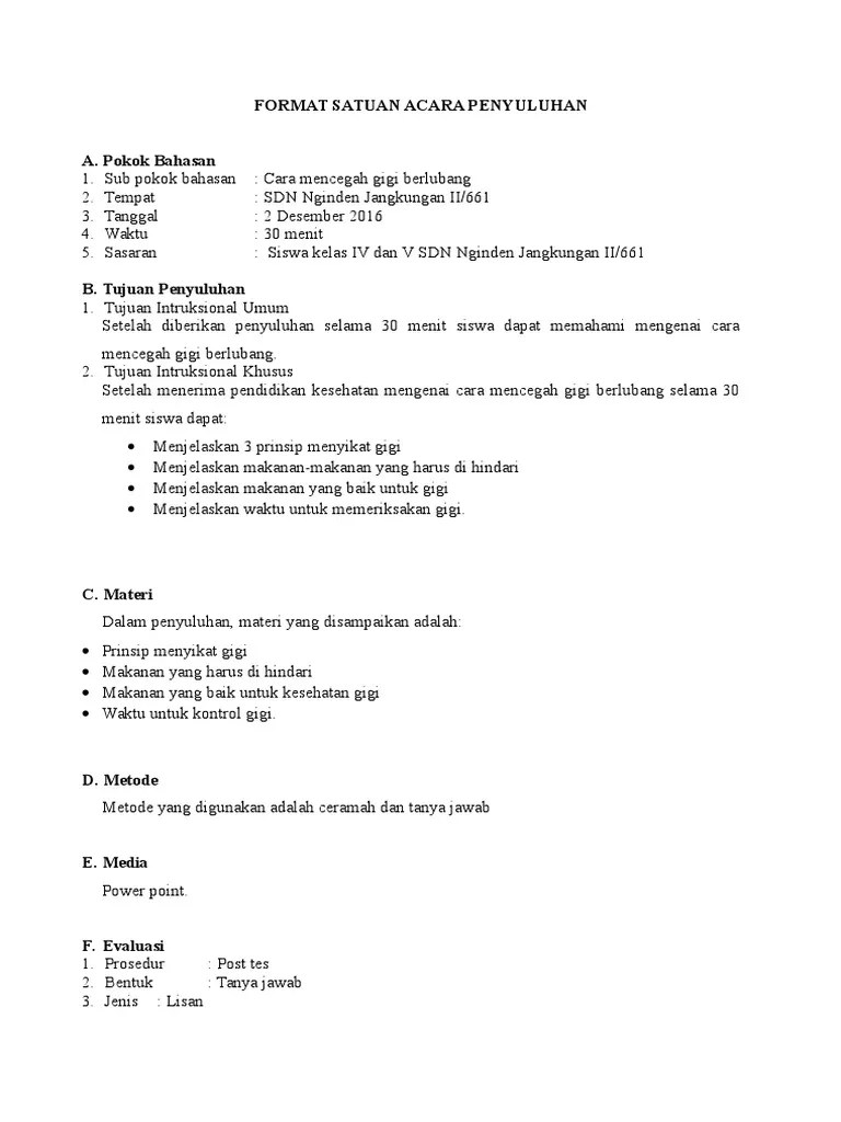 Format Satuan Acara Penyuluhan Kesehatan Gigi | PDF