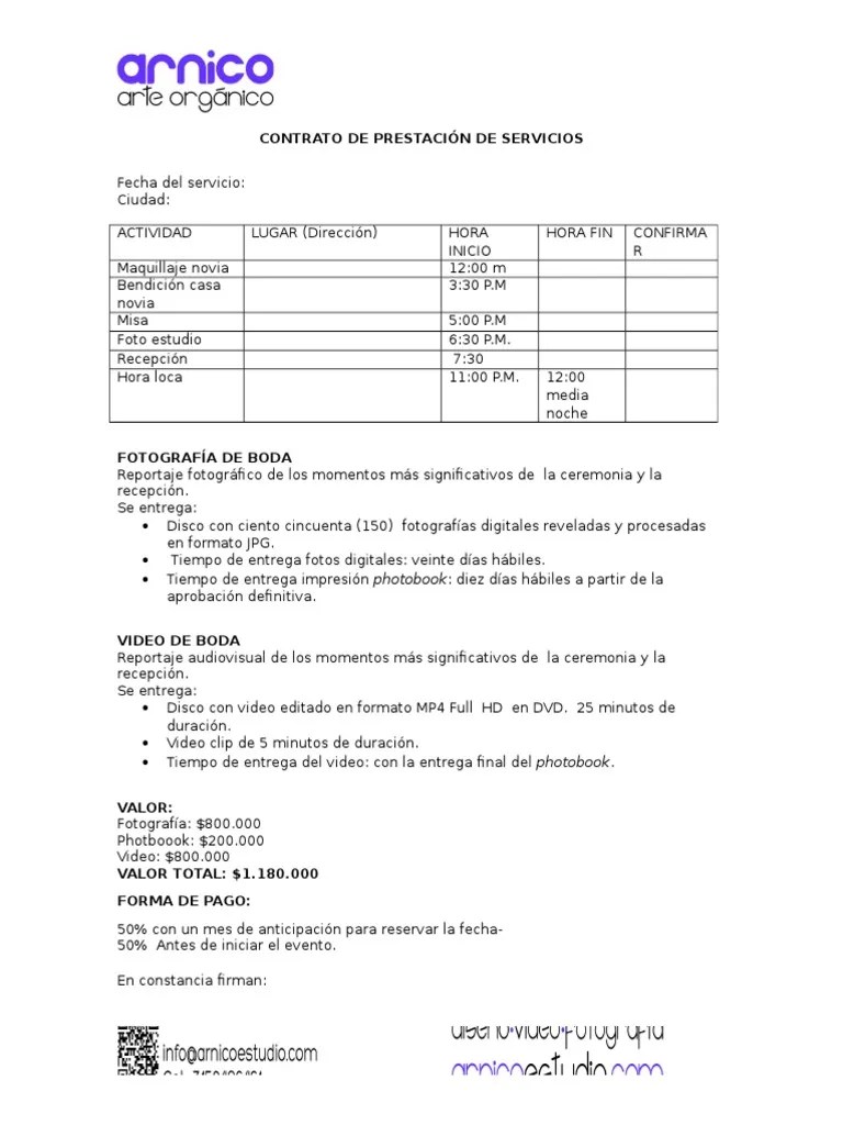 Modelo Contrato Fotografía y Video Arnico