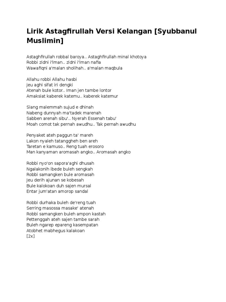 Lirik Astagfirullah Versi Kelangan | PDF