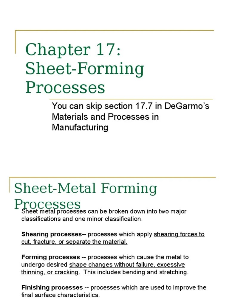 SheetForming Processes You Can Skip Section 17.7 in Degarmo'S