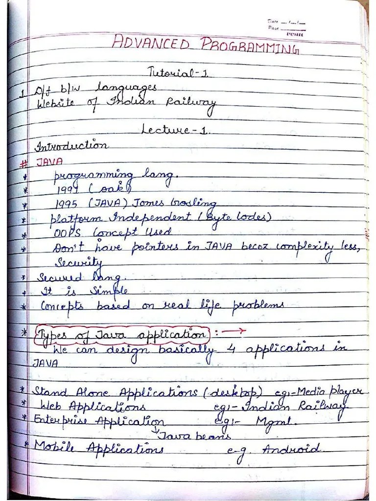 JAVA Hand Written Notes Download Part 1