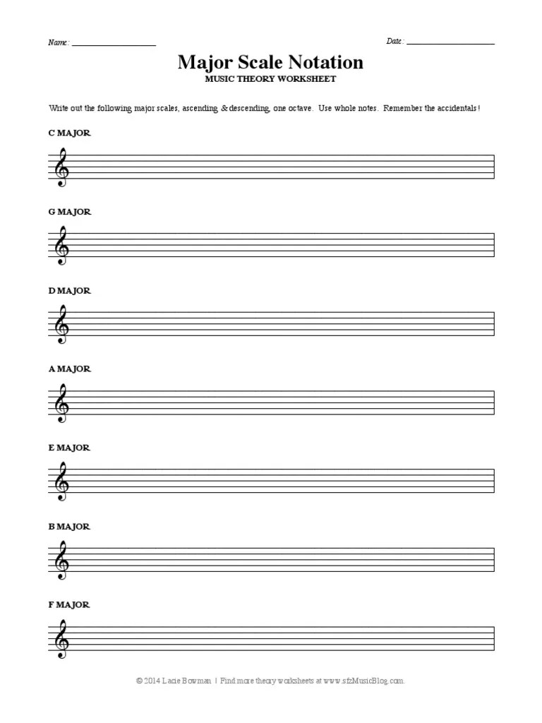 Theory Worksheet Major Scale Notation