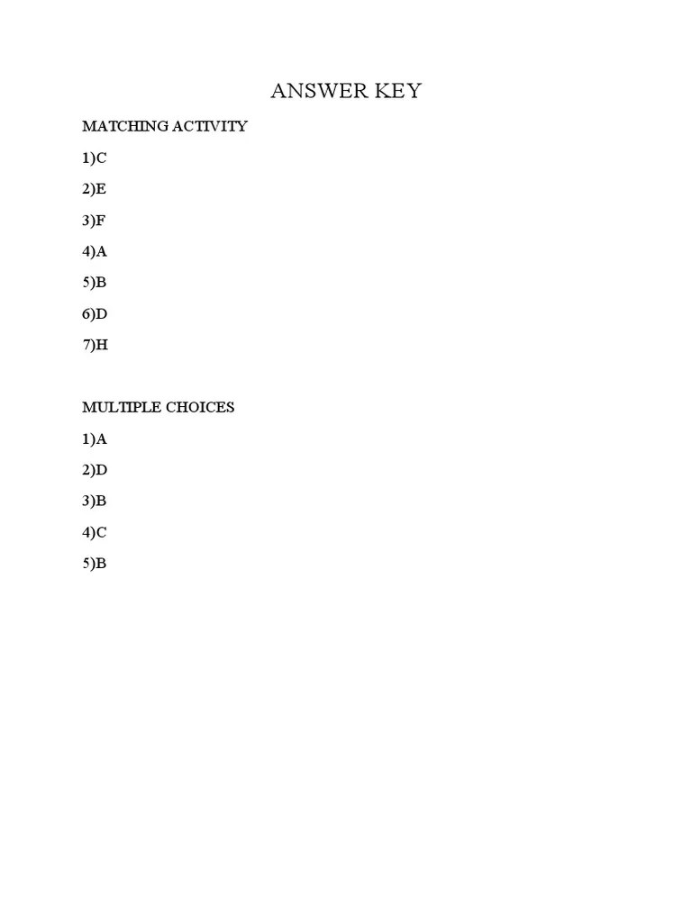 Answer Key: Matching Activity 1) C 2) E 3) F 4) A 5) B 6) D 7) H | PDF
