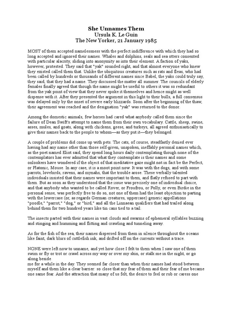 She Unnames Them Ursula K. Le Guin Feminism Gender Studies