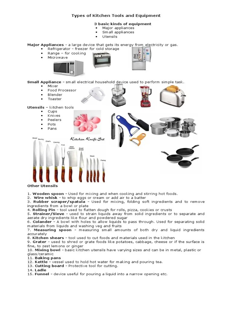 Types of Kitchen Tools and Equipment Kitchen Utensil Home Appliance