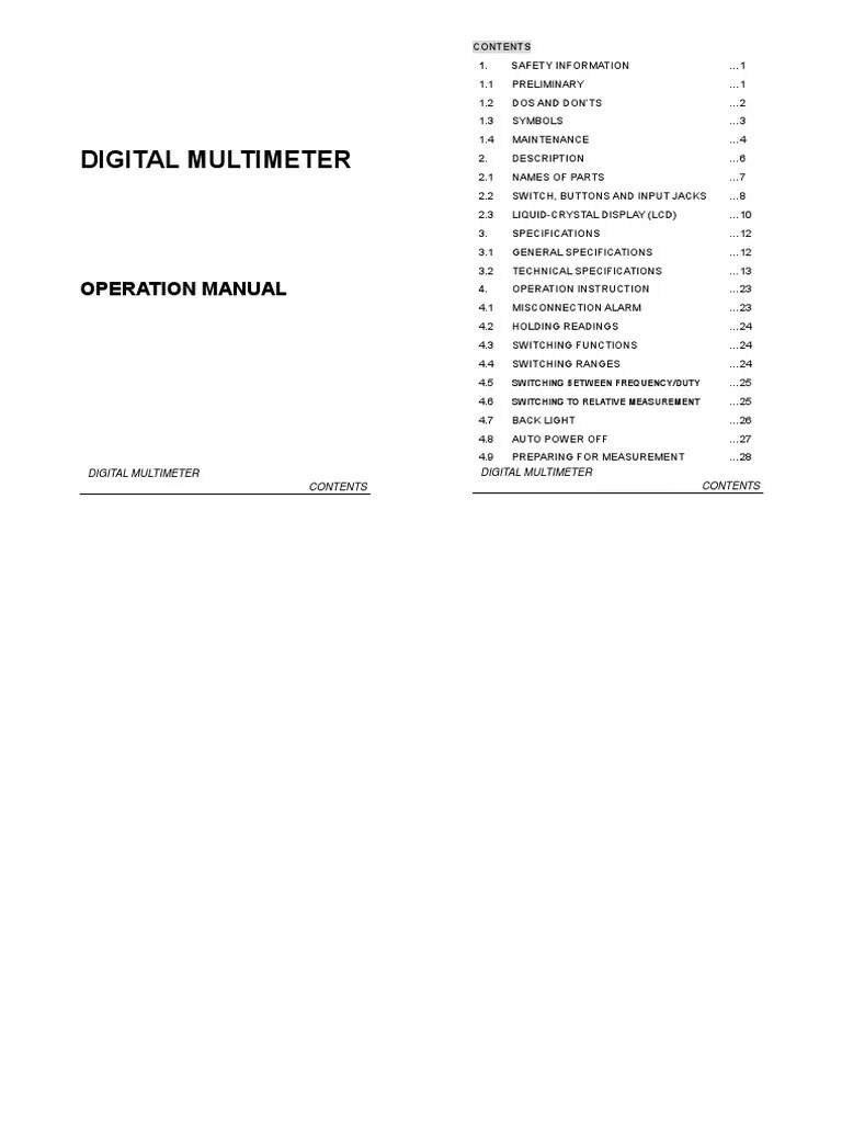 Digital Multimeter: Operation Manual | Download Free PDF | Power Supply