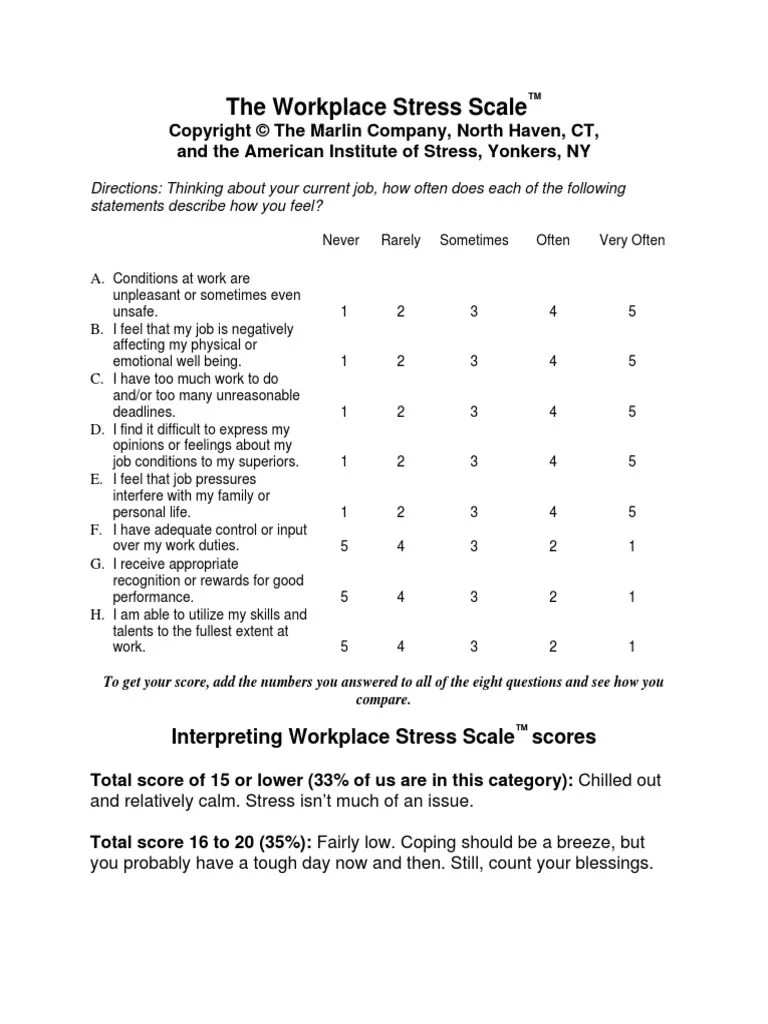 theworkplacestressscale Occupational Stress Stress (Biology)