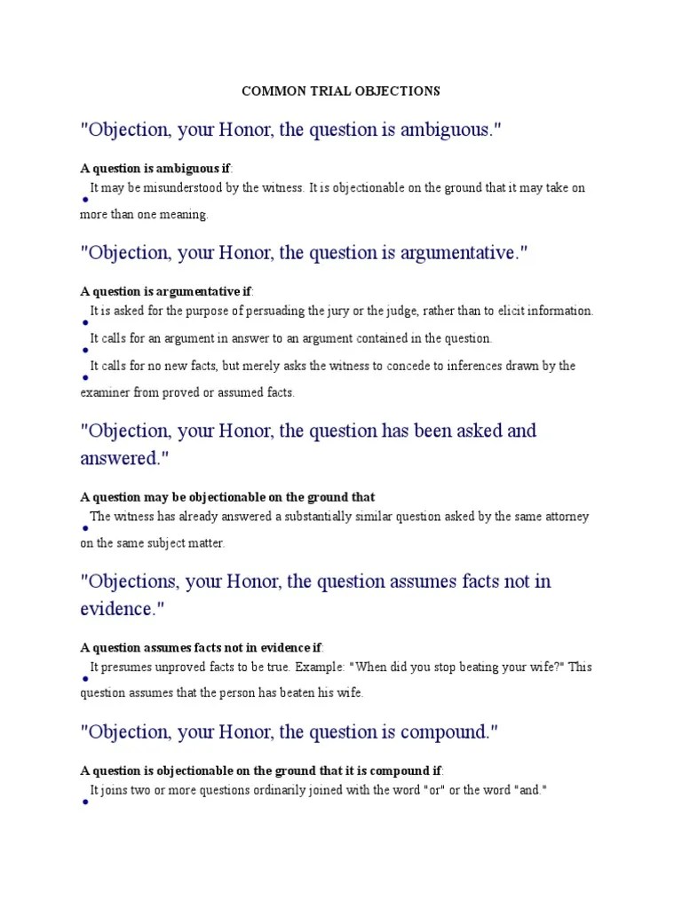 Common Trial Objections Hearsay Witness