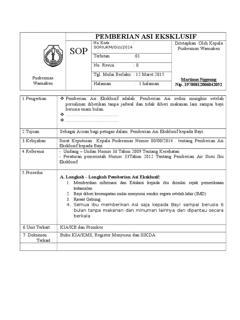 SOP Asi Eksklusif | PDF