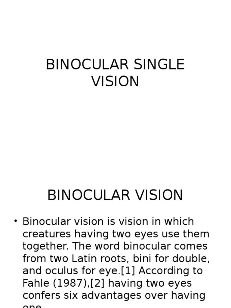 Binocular Single Vision PDF Neuroscience Neuropsychological