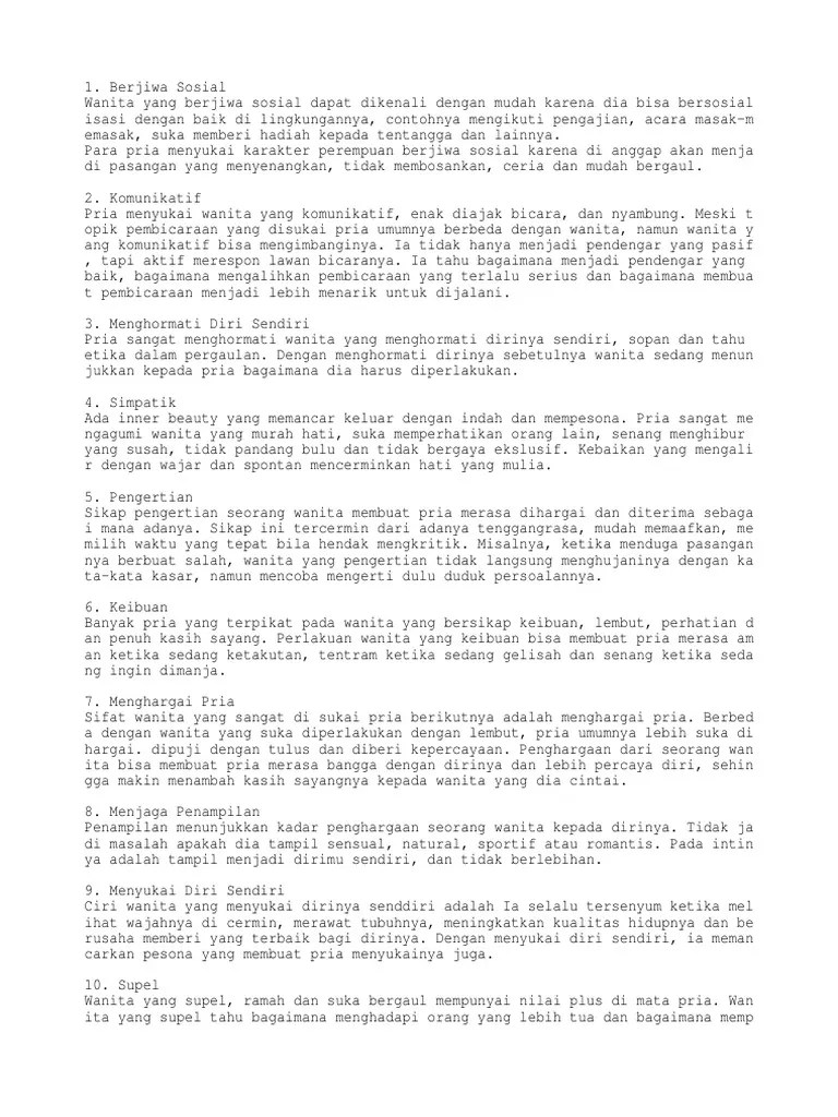 Ciri - Ciri Cewek Yang Di Sukai Pria Dan Di Cintai Banyak Orang | PDF