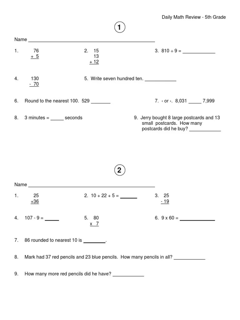 Daily Math Review - 5th Grade | Pound (Mass) | Teaching Mathematics