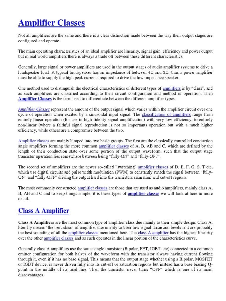 Exploring the Different Classes of Power Amplifiers A Guide to Class A