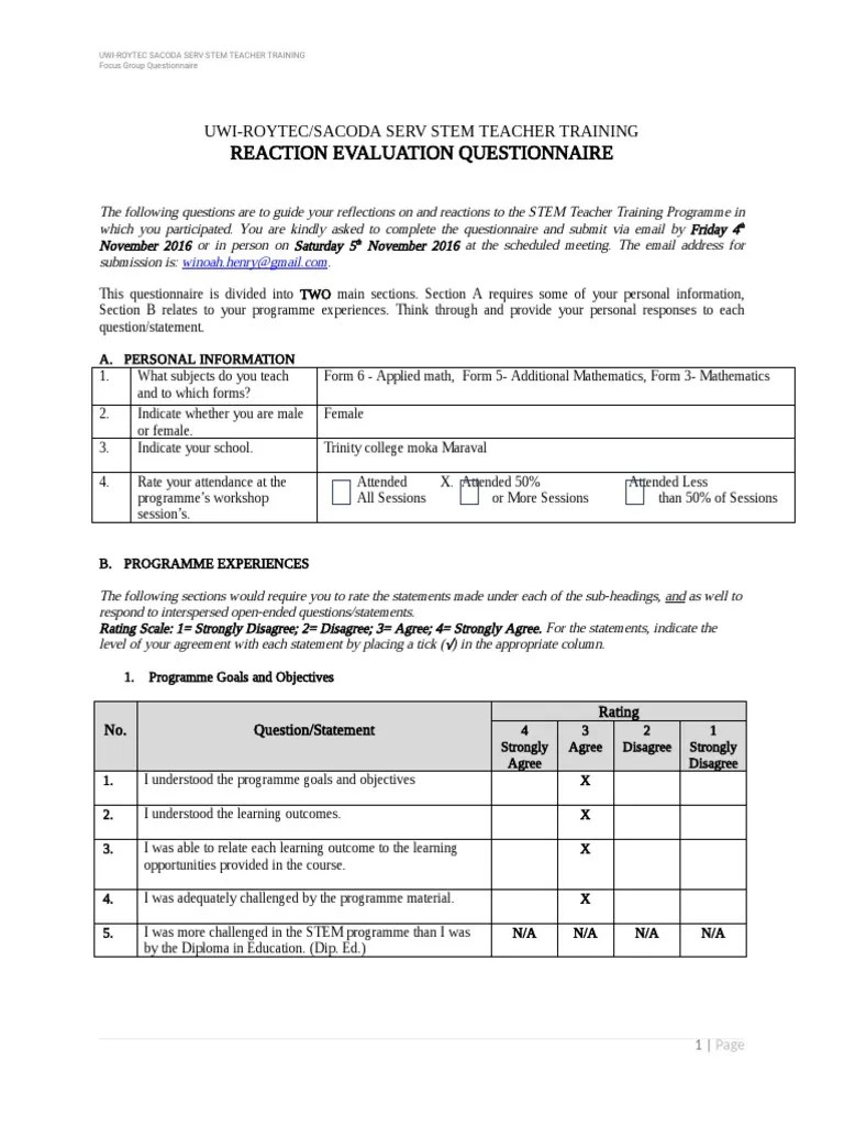 stem training survey questionnaire docx 1477920457417 Science, Technology, Engineering, And