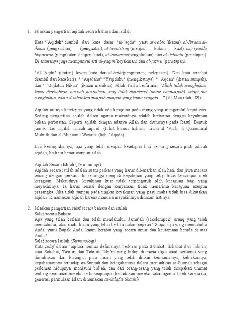 Jelaskan Pengertian Aqidah Secara Bahasa Dan Istilah | PDF