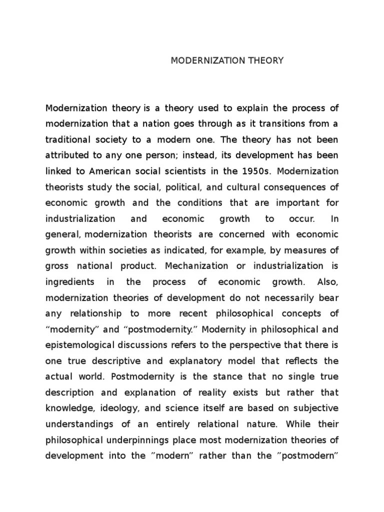 Modernization Theory Modernization Theory Economic Development