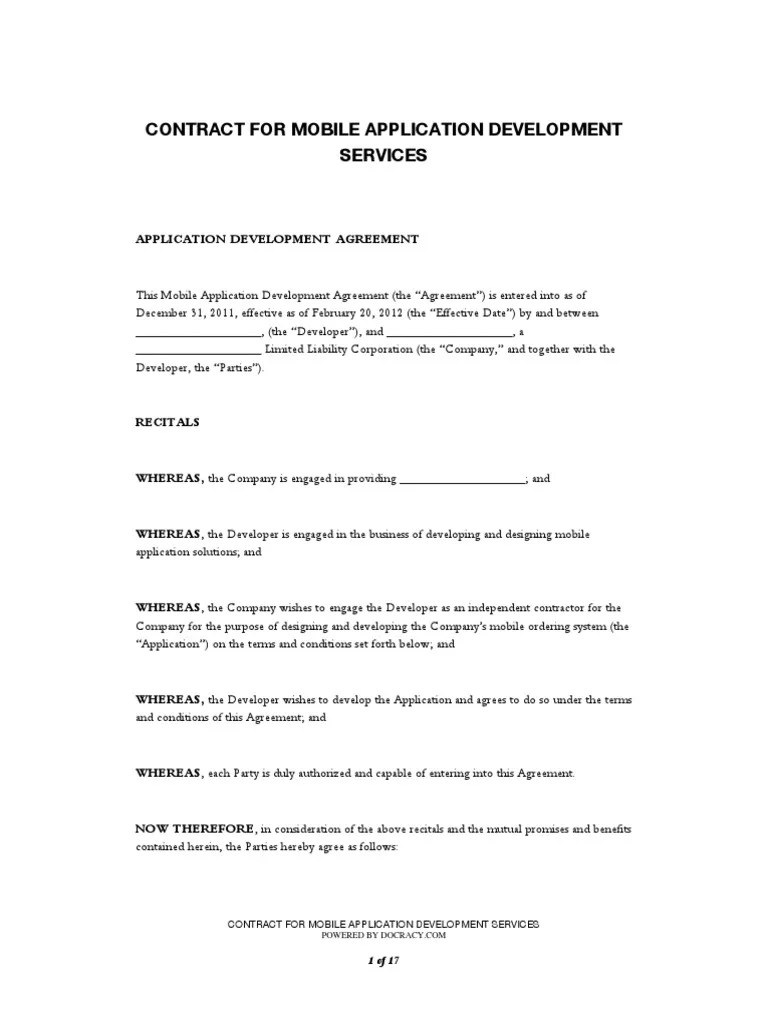 Contract for Mobile Application Development Services Indemnity