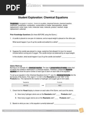 While balancing the reactions, the number of atoms on each side is presented as visual, histogram, and numerical data. Bestseller: Student Exploration For Gizmo Answer Key ...