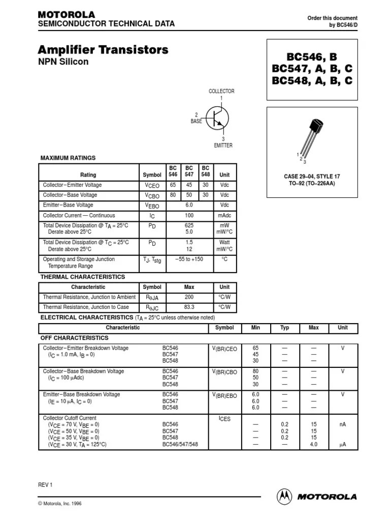 bc548 datasheet.pdf Transistor Bipolar Junction Transistor